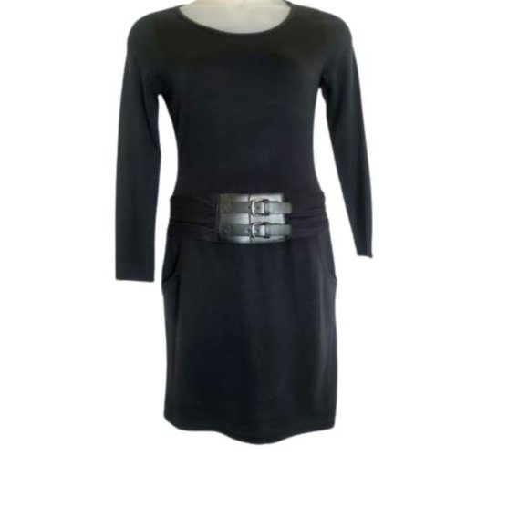 a.n.a. Belted Sweater Dress in Black - Picture 1 of 3